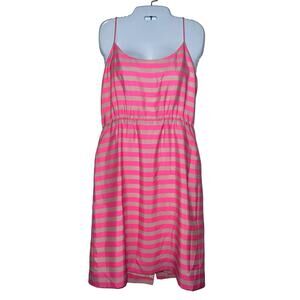 J. Crew Factory Dress Size 6 Pink Cream Striped Spaghetti Strap Elastic Waist